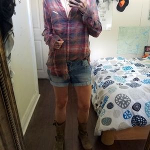 Flanel shirt, very soft, gray, rusty brown.